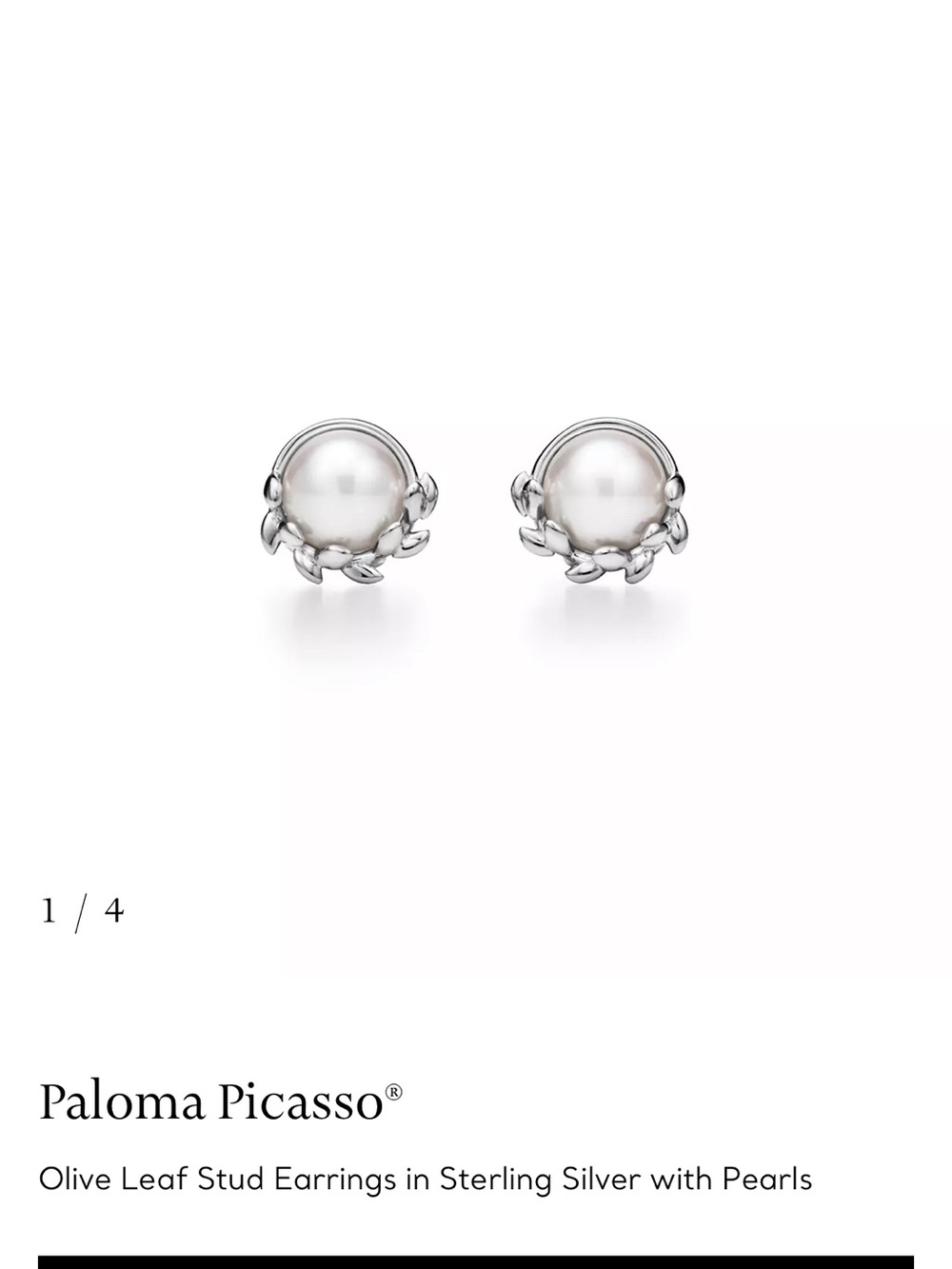Tiffany & Co. Pearl Olive Leaf Stud Earrings - White & Silver